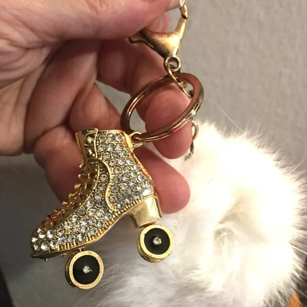 Roller Skate & Pom pom Keychain NEW One of a Kind